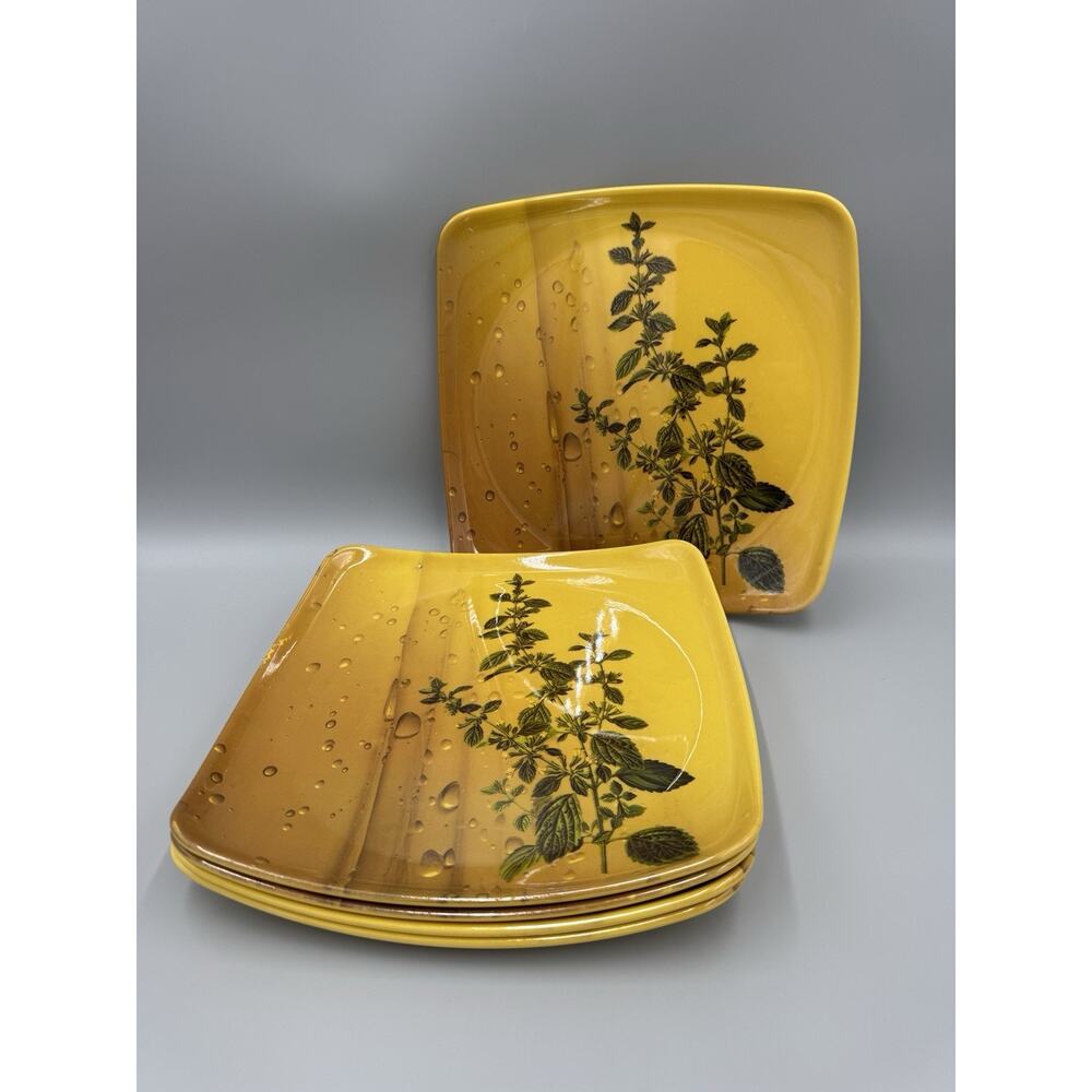 Ittalica Melamine Dinner Plate Yellow Background Botanical Print Lot Of 5 Plates